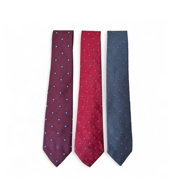 Bundle Lot of 3 Christian Dior Logo Luxury Designer Navy Maroon Red Neck‎ Ties